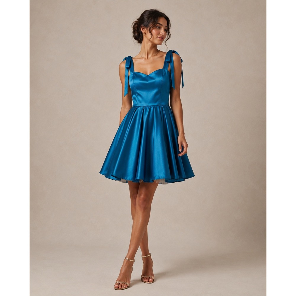 Witness of Love Teal Blue Satin Corset Back Tie Strap Mini‎ Dress Size 0 NWT